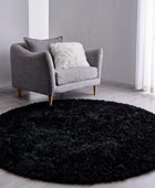 FJZFING Alfombra redonda negra ultrasuave moderna de felpa de 6 x 6 pies para...
