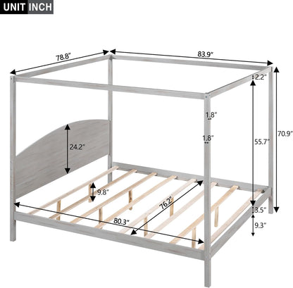 Cama con dosel tamaño King con plataforma de madera con 4 pósters, cabecera y...