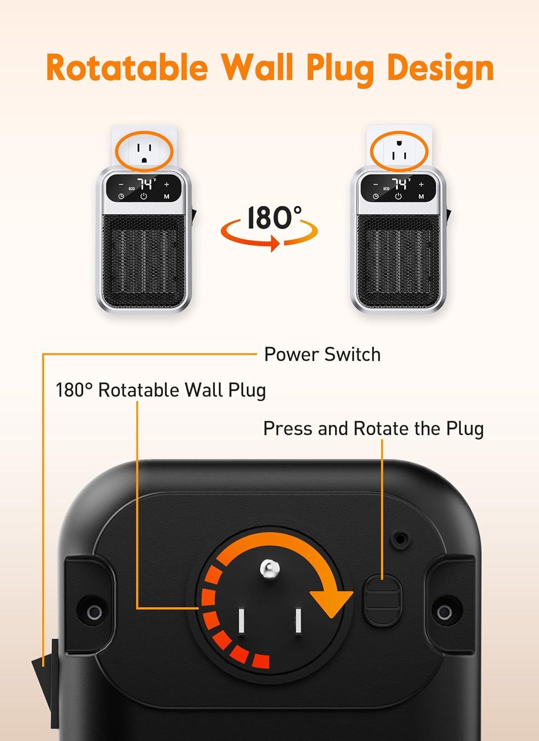 Calentador de espacio de salida de pared de 800 W con control remoto, pantalla