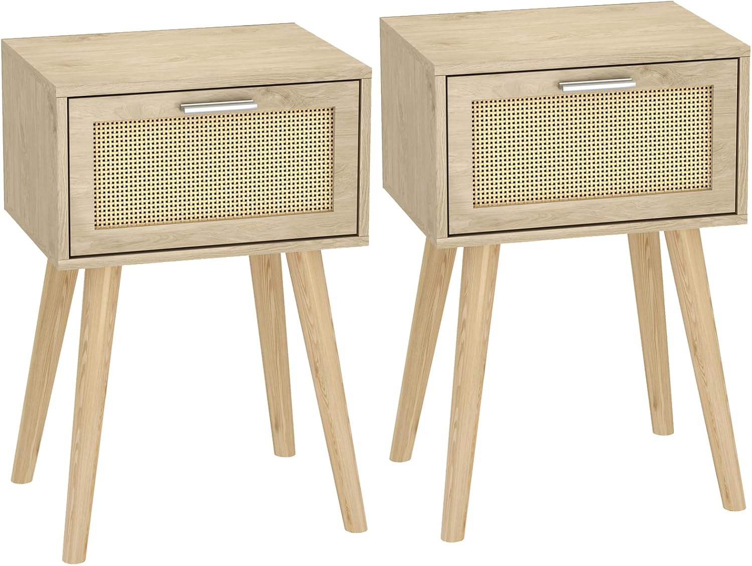 LAATOOREE Juego de 2 mesitas de noche, mesa auxiliar bohemia con pies de madera...