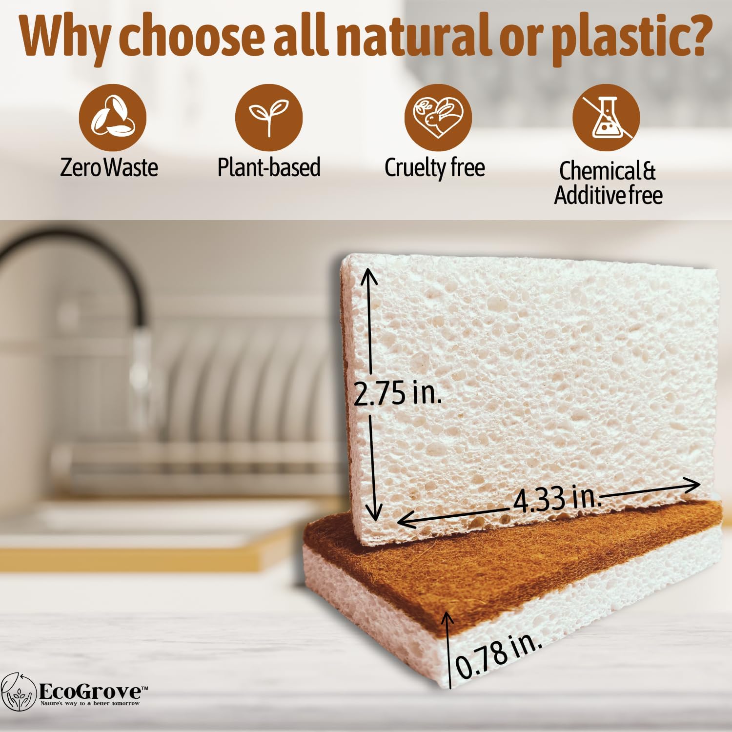 Paquete de 6 esponjas naturales biodegradables para platos de cocina, sin BPA,