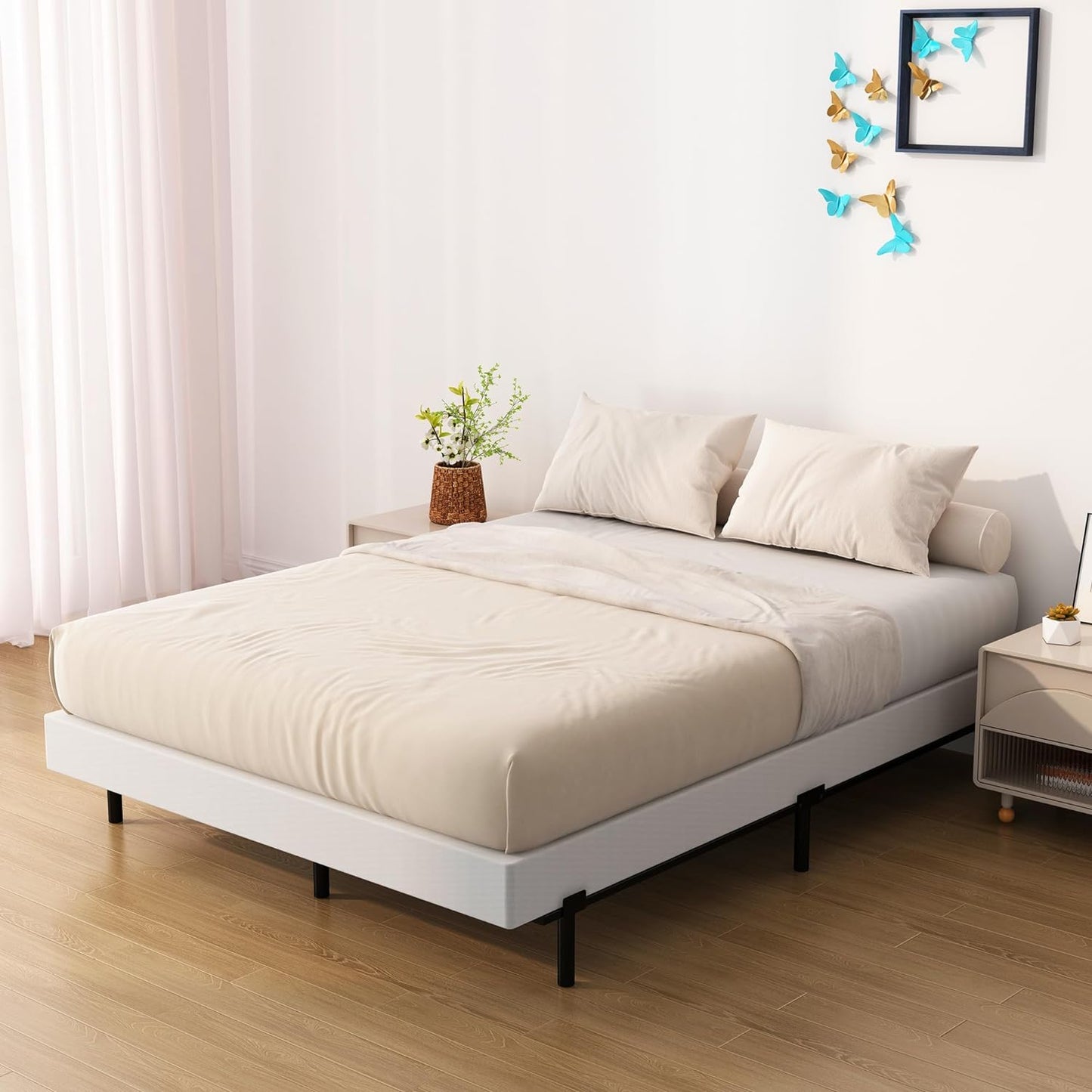 Base de cama King Box Spring de 4 pulgadas, base de colchón de metal de perfil