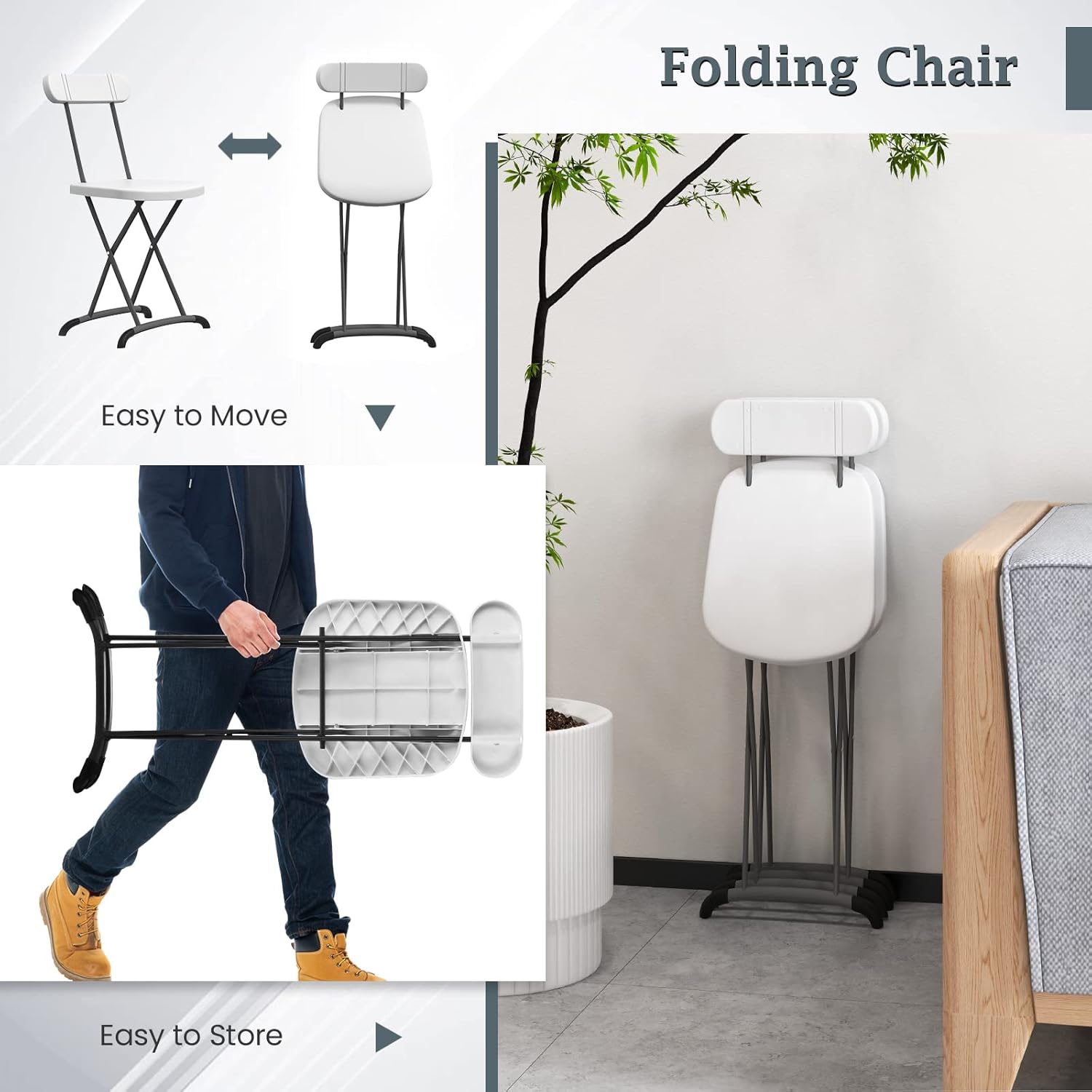 S AFSTAR Juego de 8 sillas plegables de plástico con asiento ancho y respaldo...
