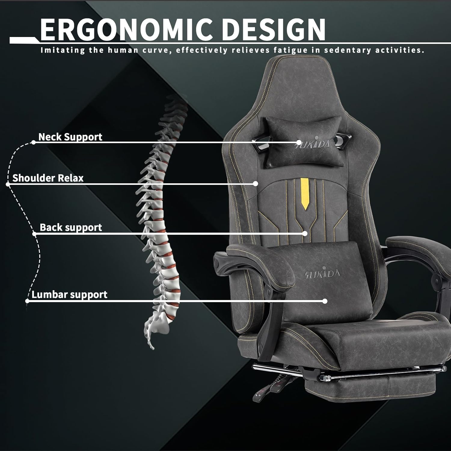 Silla de juegos con reposapiés, silla ergonómica para computadora, cojín lumbar...