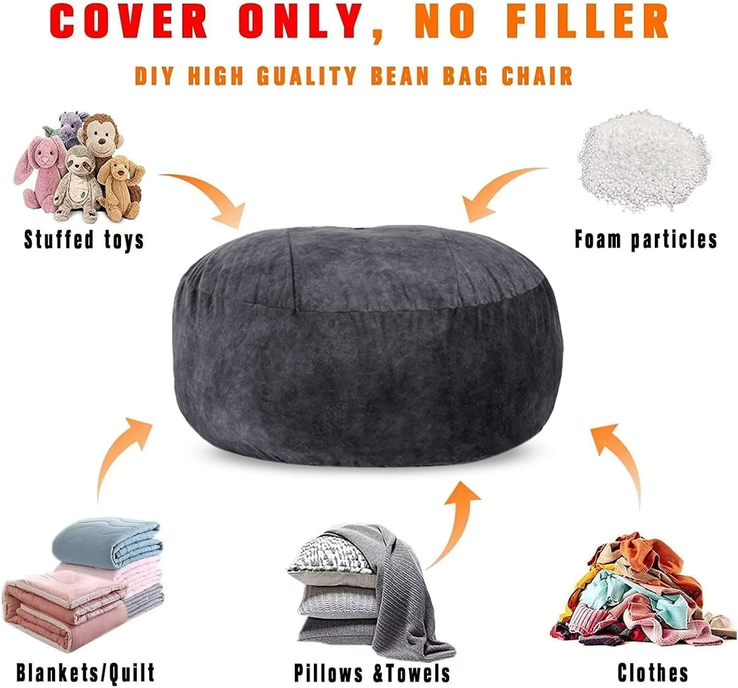 Funda para silla de puf gigante (sin relleno, solo funda), para adultos,