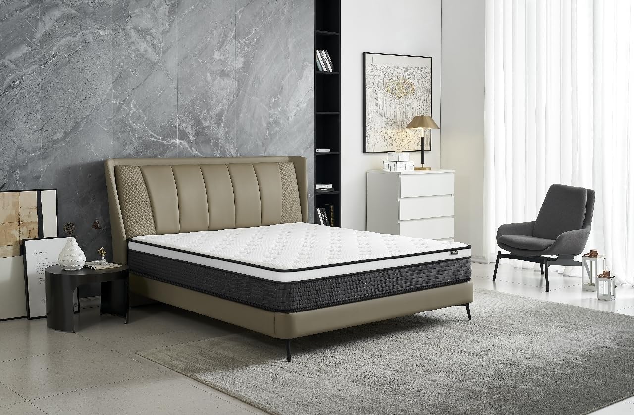 Colchón híbrido individual de 10 pulgadas en una caja, cojín de cama con diseño