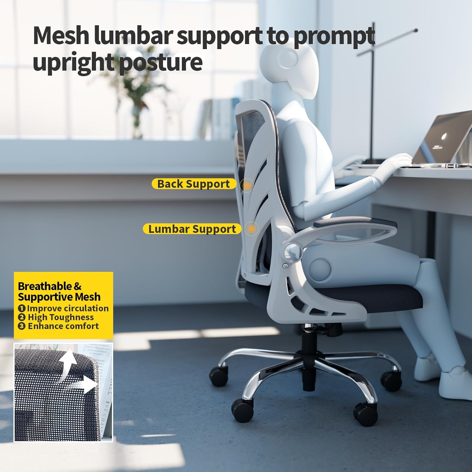 Silla de oficina ergonómica con respaldo plegable, silla de escritorio para...