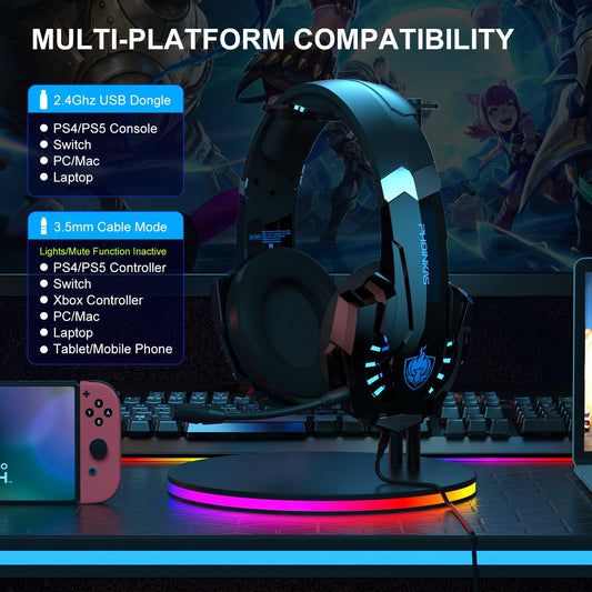 PHOINIKAS Auriculares inalámbricos para juegos para PC, PS4, PS5 con sonido...