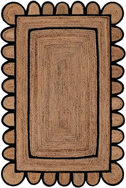 Scallop Pattern Jute Bohemian Area Rug (Black, 8'x10')