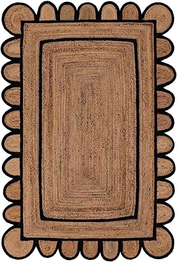 Scallop Pattern Jute Bohemian Area Rug (Black, 8'x10')