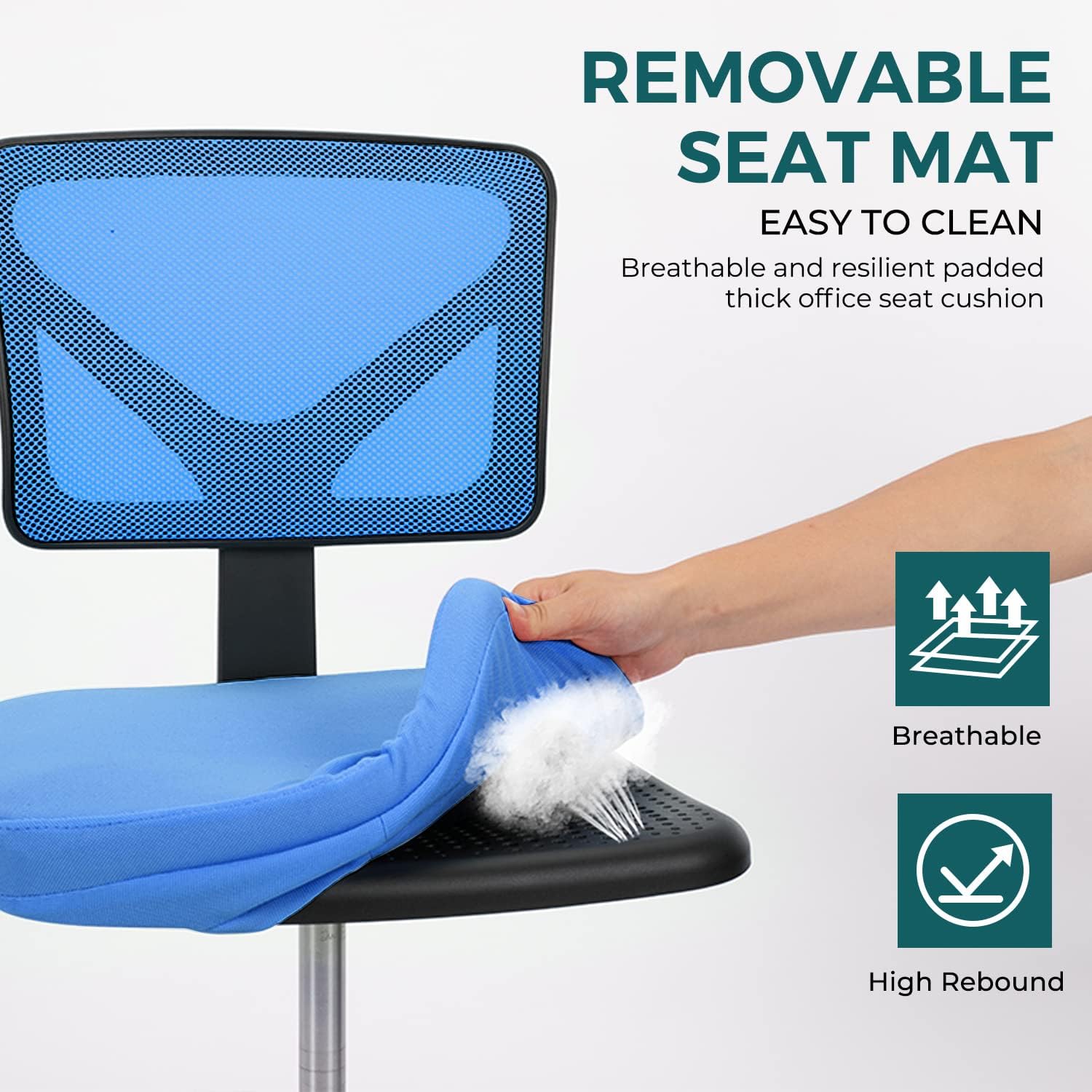 DUMOS Sillas de escritorio sin brazos con ruedas, bonita silla de oficina en...
