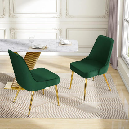 Juego de 2 sillas de comedor verdes, modernas sillas tapizadas de terciopelo de