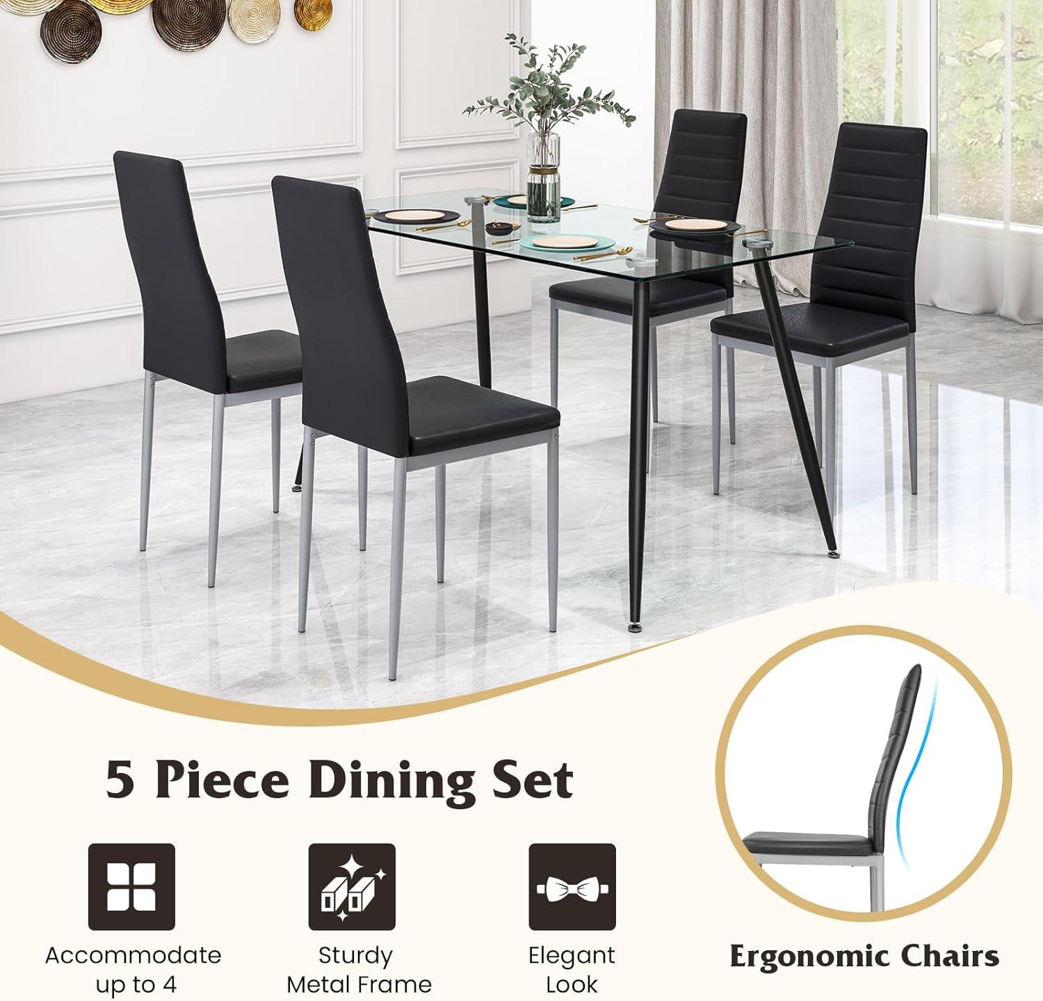 Giantex Juego de mesa de comedor para 4, juego de sillas de mesa de cocina con