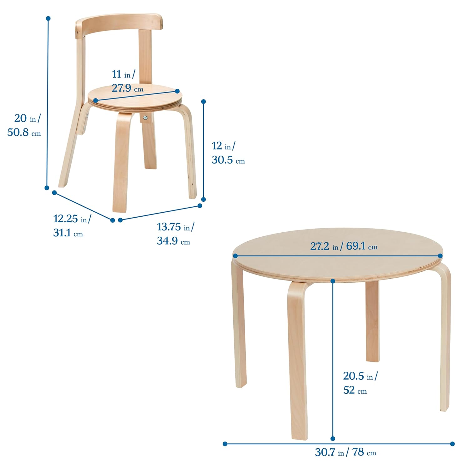 ECR4Kids Bentwood - Juego de mesa redonda y silla curvada, muebles para niños,...