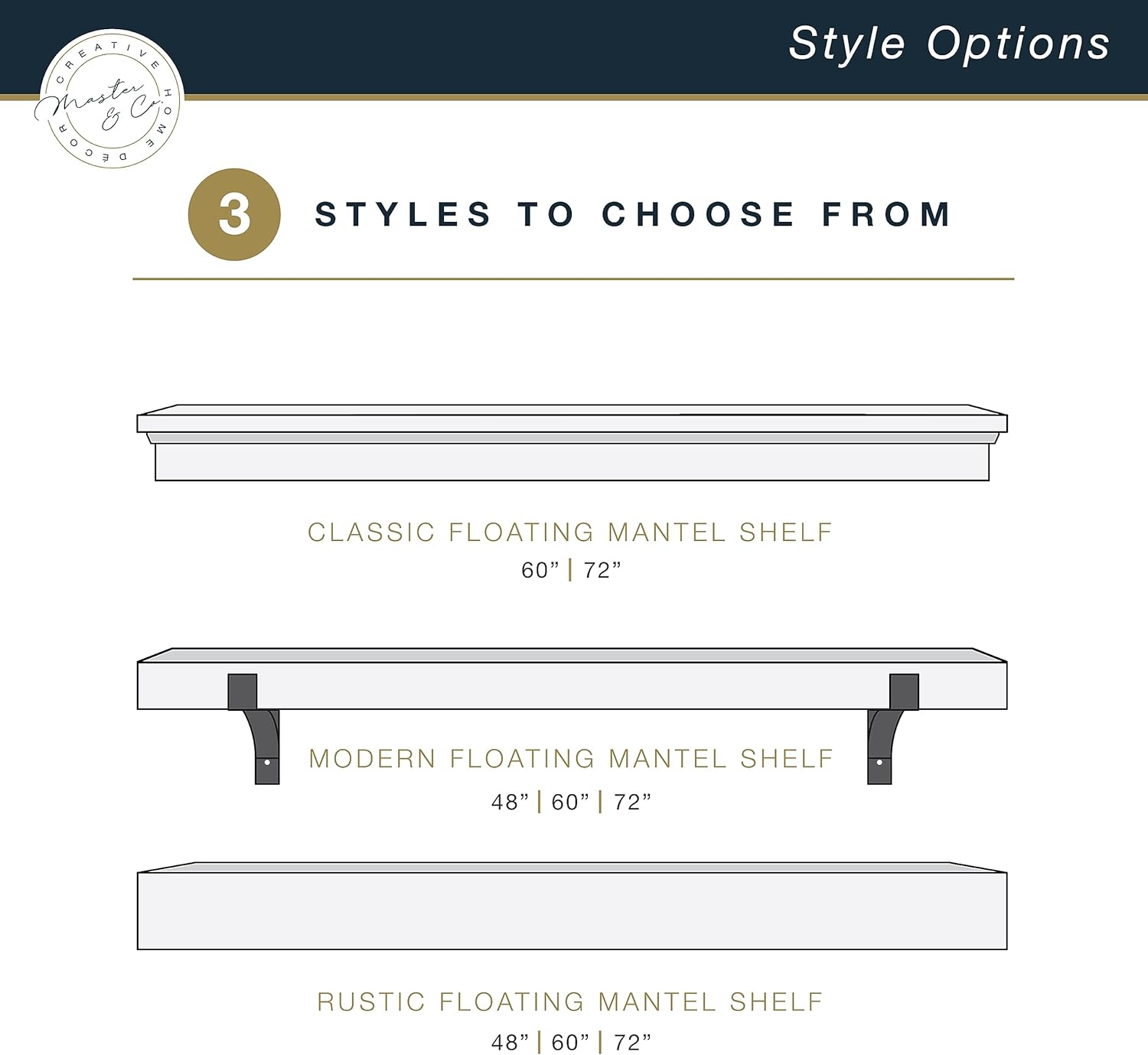 MCS Master & Co - Mantel flotante de madera maciza con acabado blanco de 60...