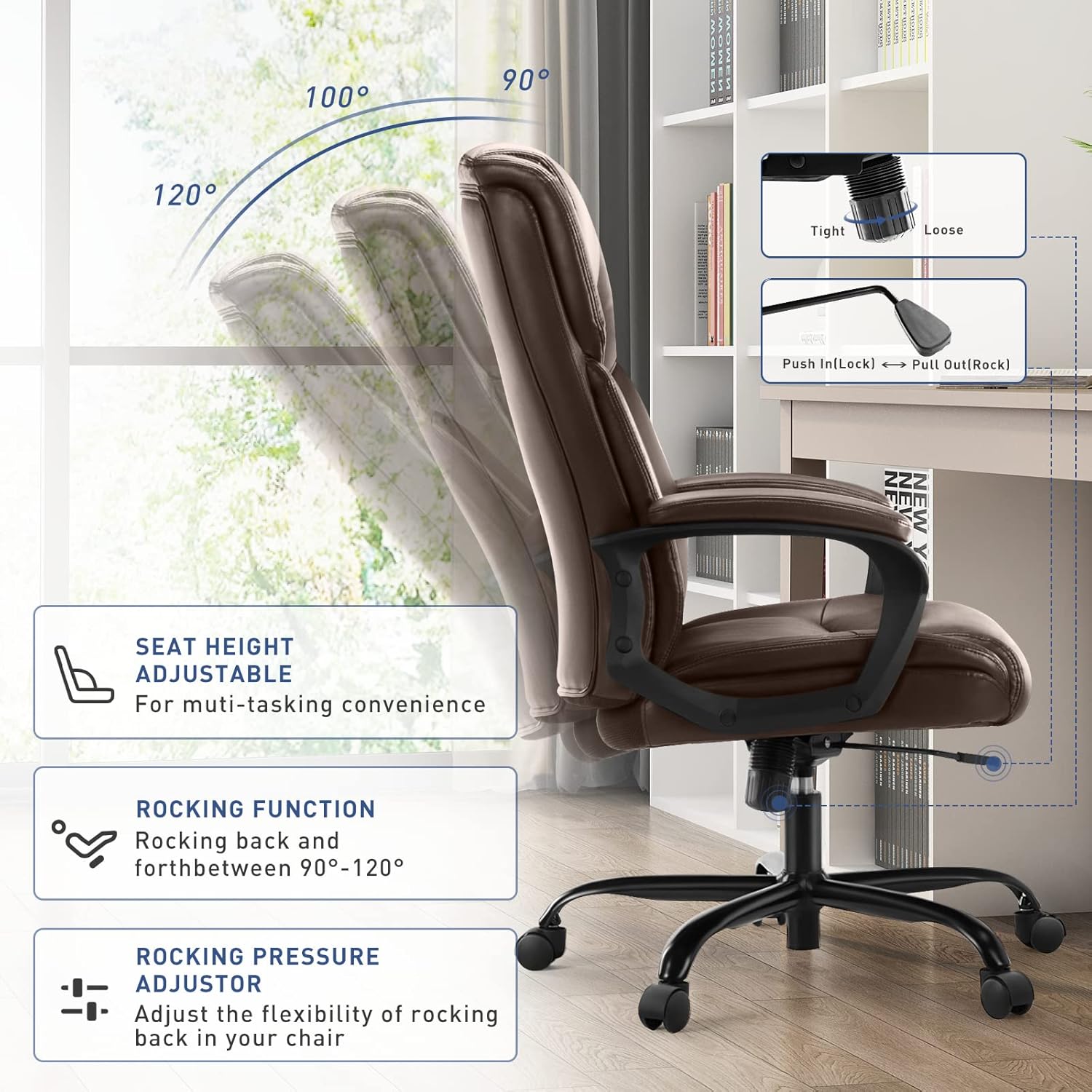 Silla ejecutiva de escritorio con respaldo alto, ergonómica, altura ajustable,...