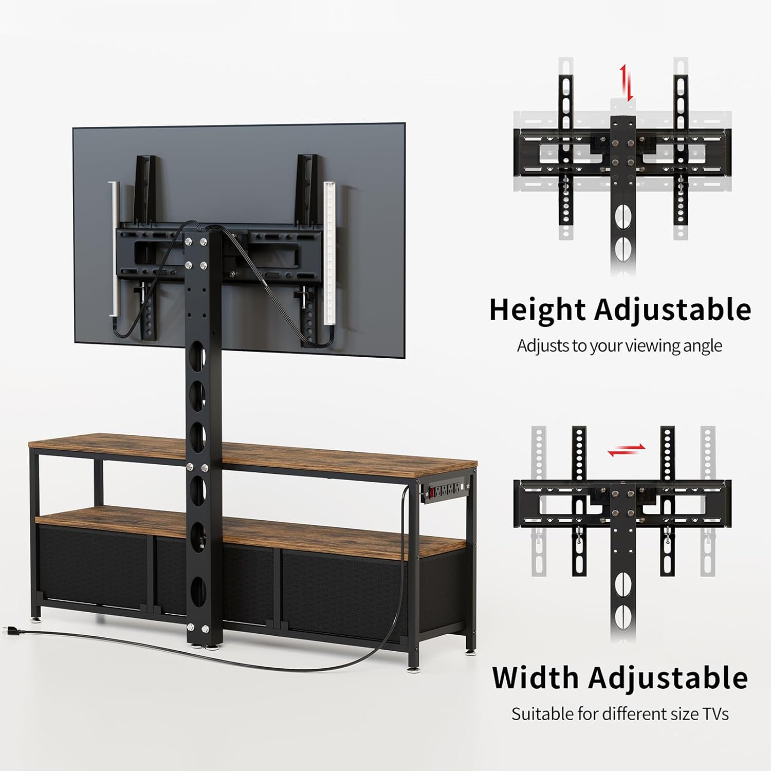 JUSTOGO Soporte de TV con soporte y toma de corriente, soporte de TV con...