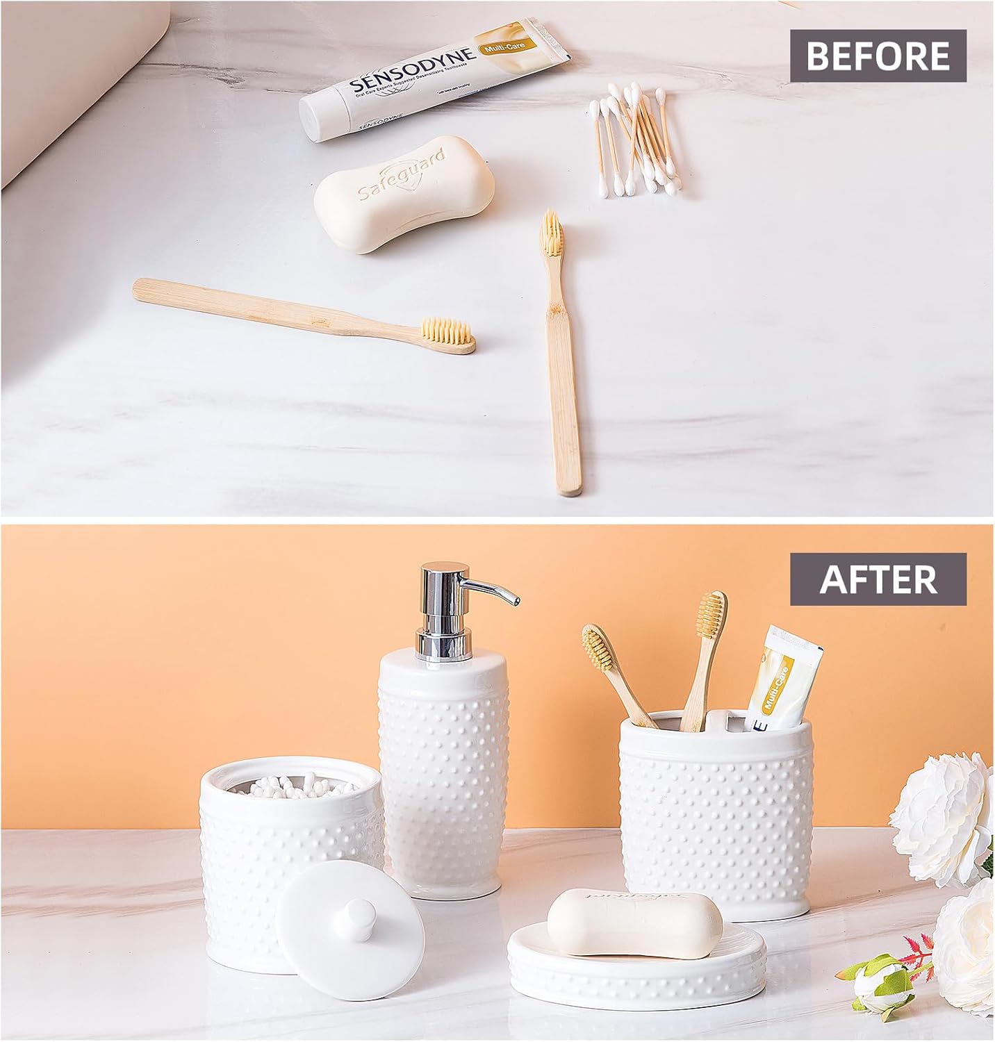 Juego de accesorios de baño, juego completo de accesorios de baño de cerámica...