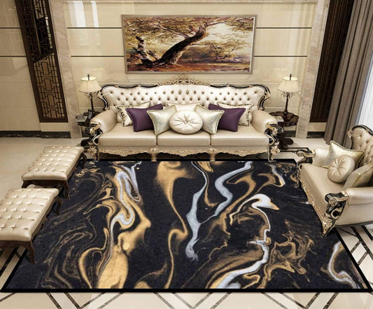 Alfombra de papel de tinta de mármol negro plateado dorado alfombras suaves...