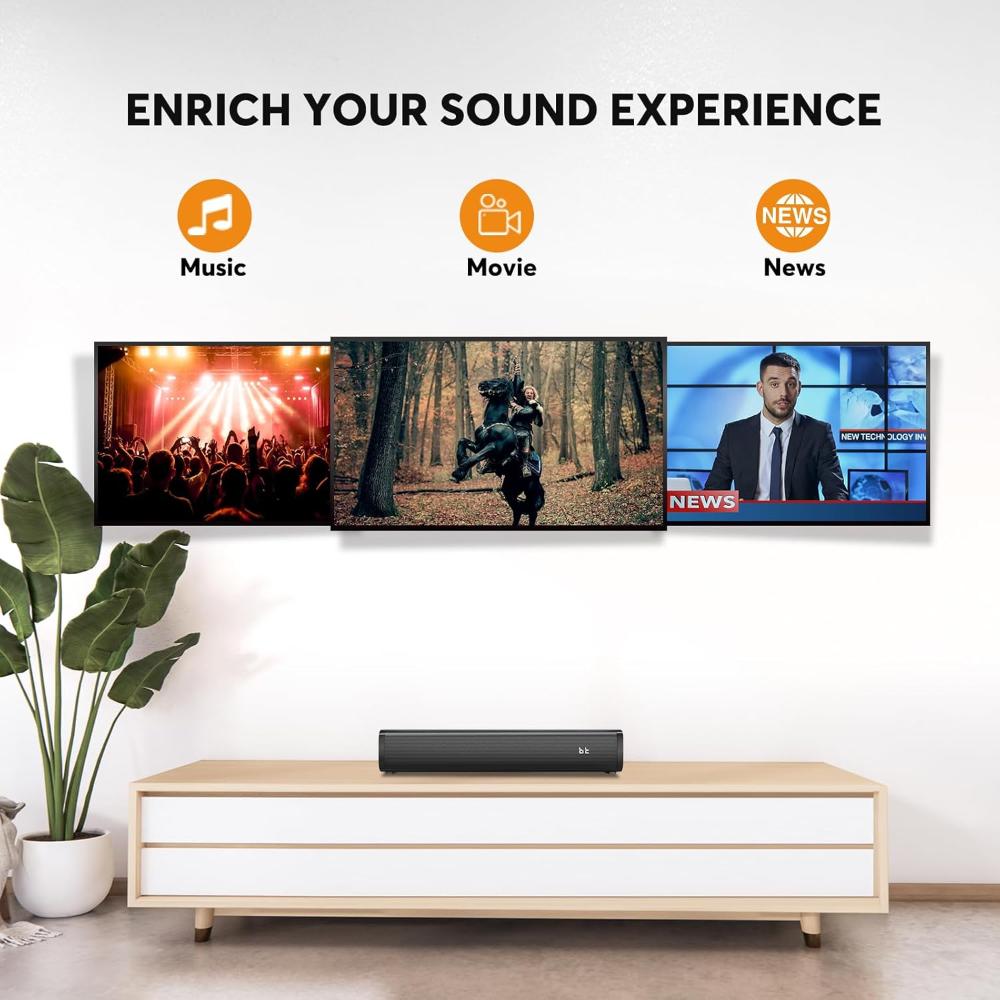 Barra de sonido Bluetooth 5.3 de 16 pulgadas con conexión óptica/AUX/USB