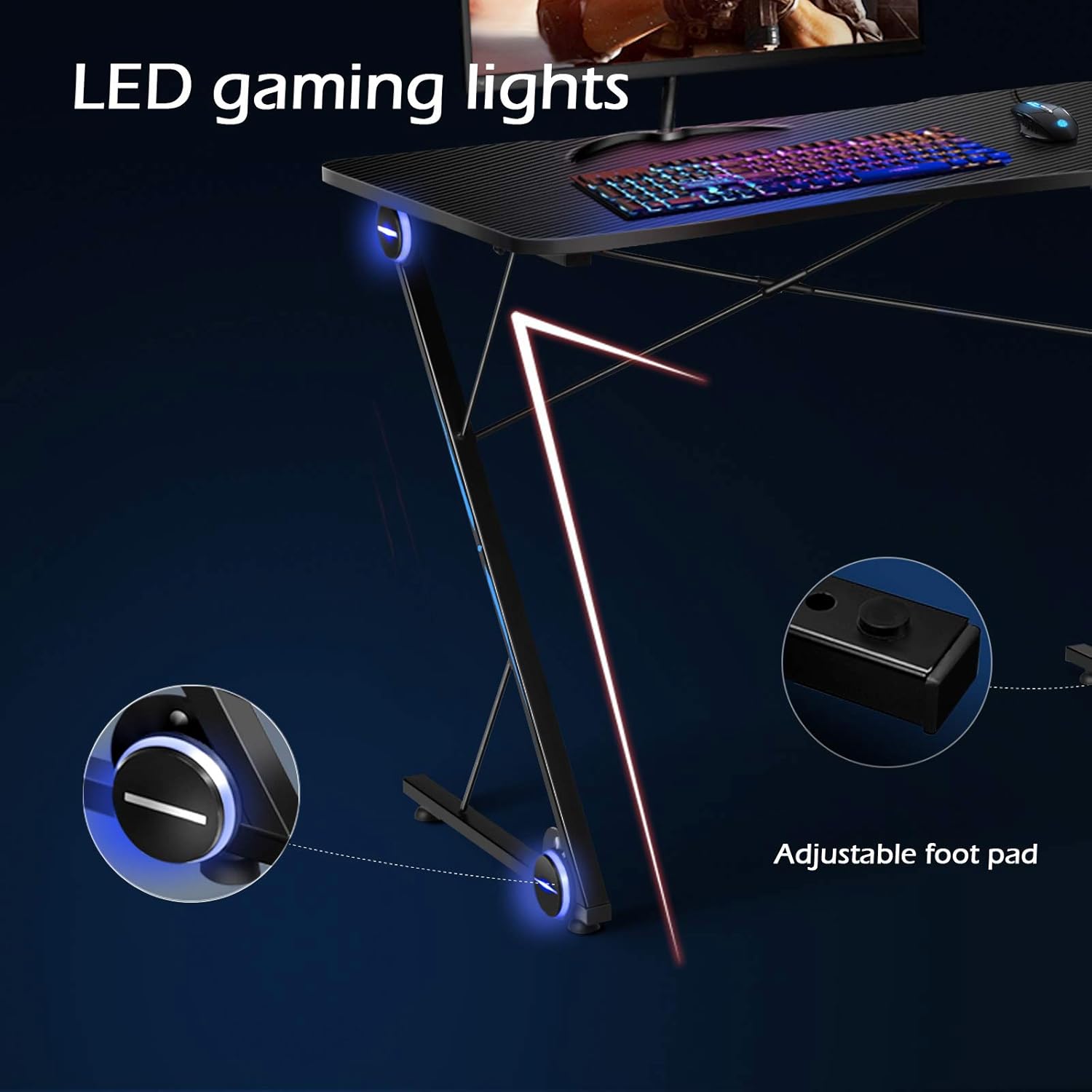 POWERSTONE Escritorio para juegos con luz LED, en forma de Z de 43.5 pulgadas,...