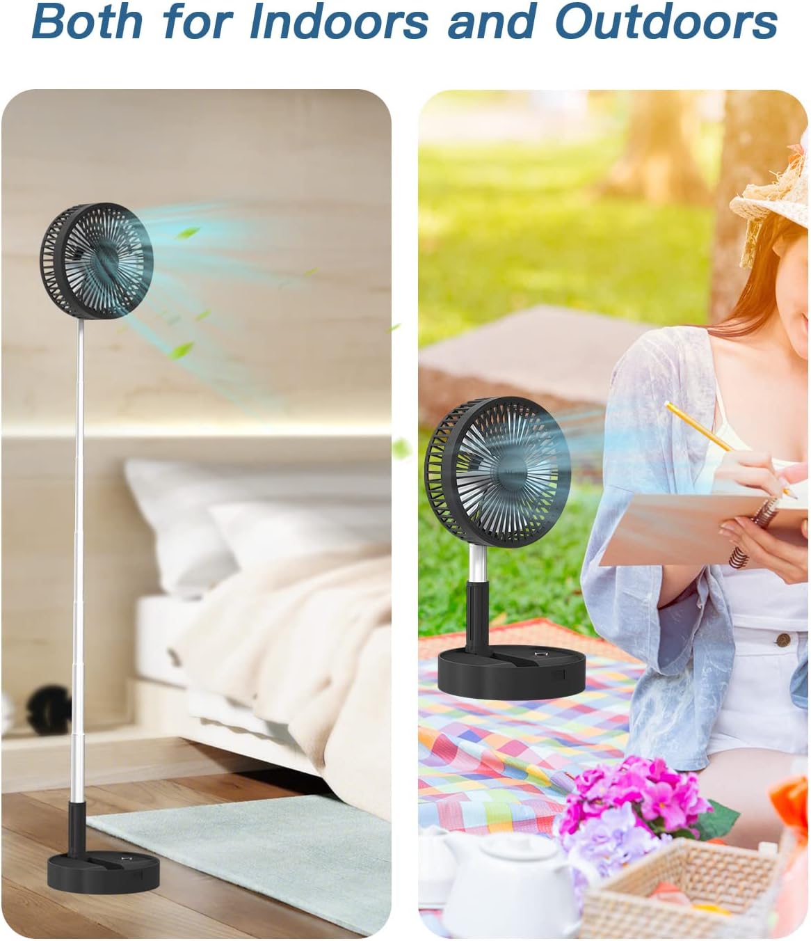AICase Ventilador de pie, plegable, portátil, telescópicoUSB, con batería...