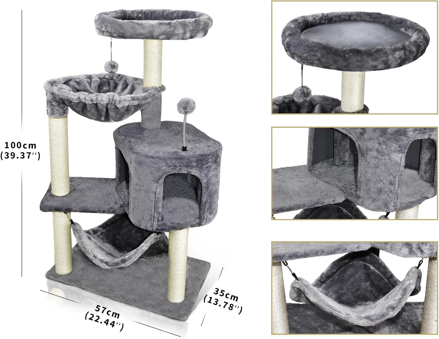 YUNIQUE Árbol para gatos con condominio para gatos y hamaca grande, gris