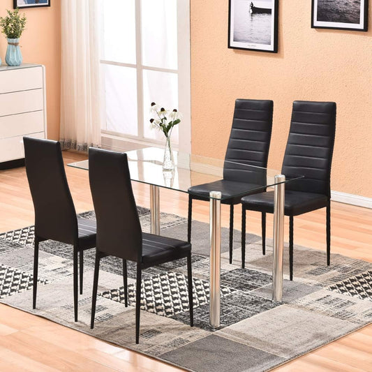 4HOMART Juego de 5 mesas de comedor y sillas negras de cristal, mesa de comedor