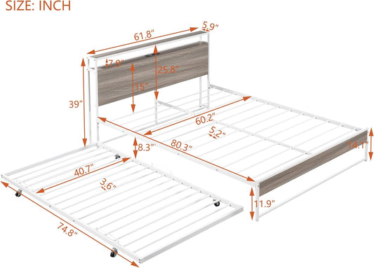 Harper & Bright Designs Cama de plataforma Queen con nido y puertos USB, marco...