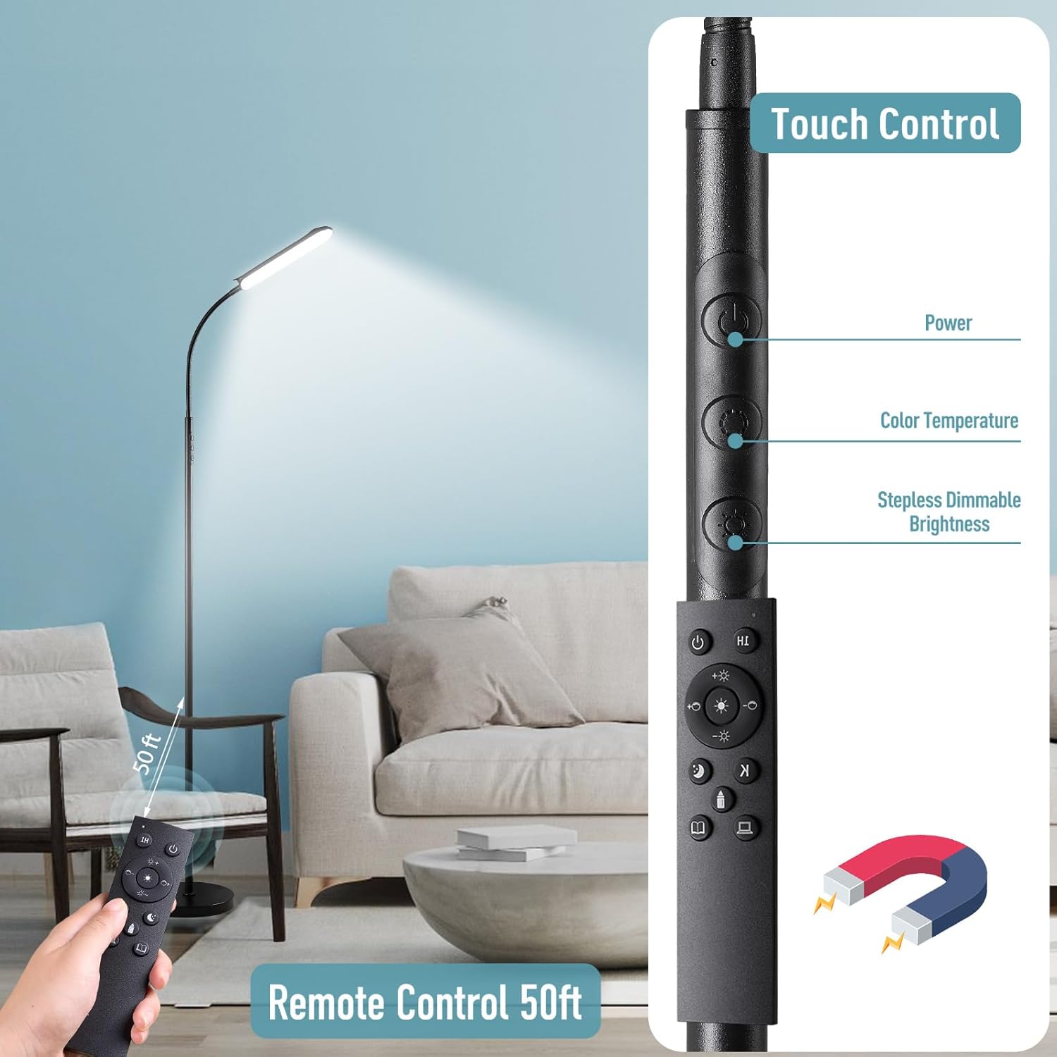 Lámpara De Pie, 18 W, 1800 Lúmenes, Lámpara De Pie LED Súper Brillante Con Control Remoto
