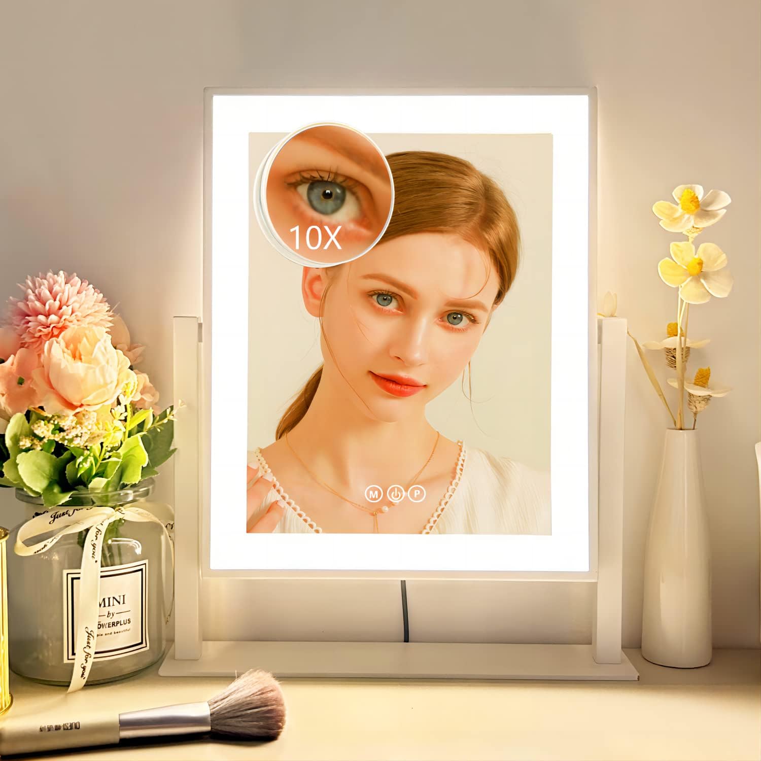 Espejo de tocador con luces, espejo de maquillaje con luces de tres modos de...