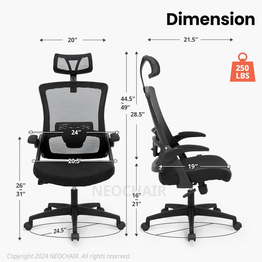 NEO CHAIR Reposacabezas de malla con respaldo alto de oficina, altura ajustable...