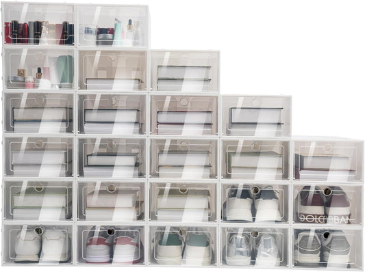 LOYALHEARTDY Paquete de 24 cajas de zapatos apilables, caja de zapatos plegable...