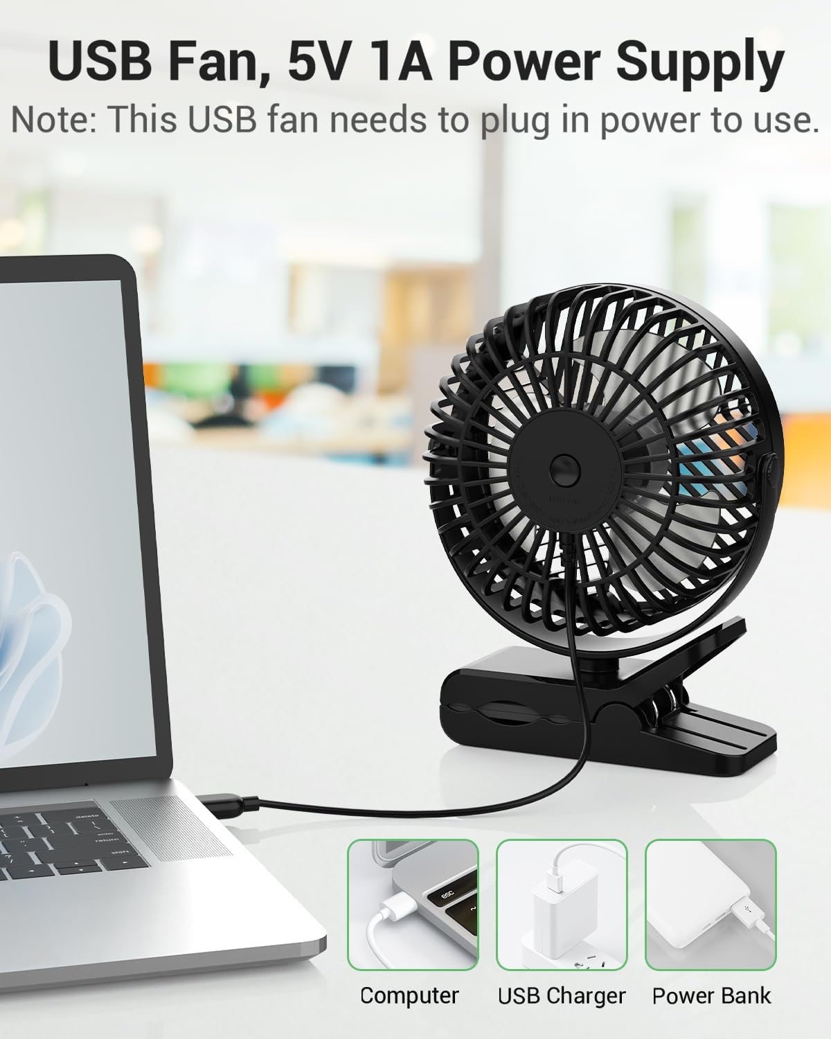 GEHEN Ventilador de clip de 3 velocidades con abrazadera resistente y fuerte...