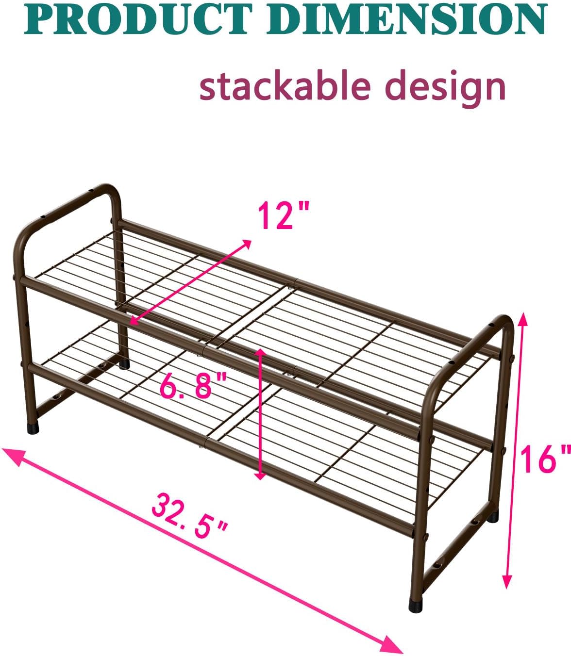 SUFAUY - Estante para zapatos apilable de 2 niveles, zapatero para entrada, con...