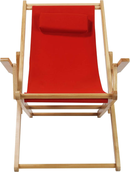 Silla ajustable con marco natural, lona roja