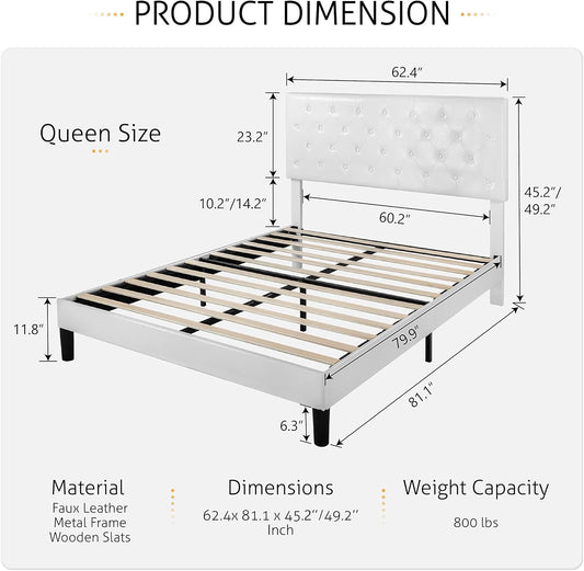 SHA CERLIN Base de cama de plataforma tamaño queen con cabecero copetudo, base...