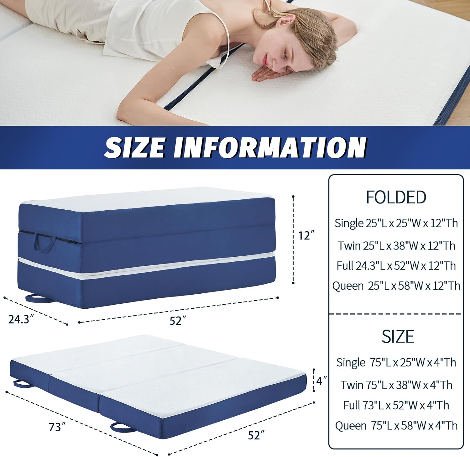 Folding Mattress Full Size,4 inch Memory Foam Tri Fold Mattress,Portable
