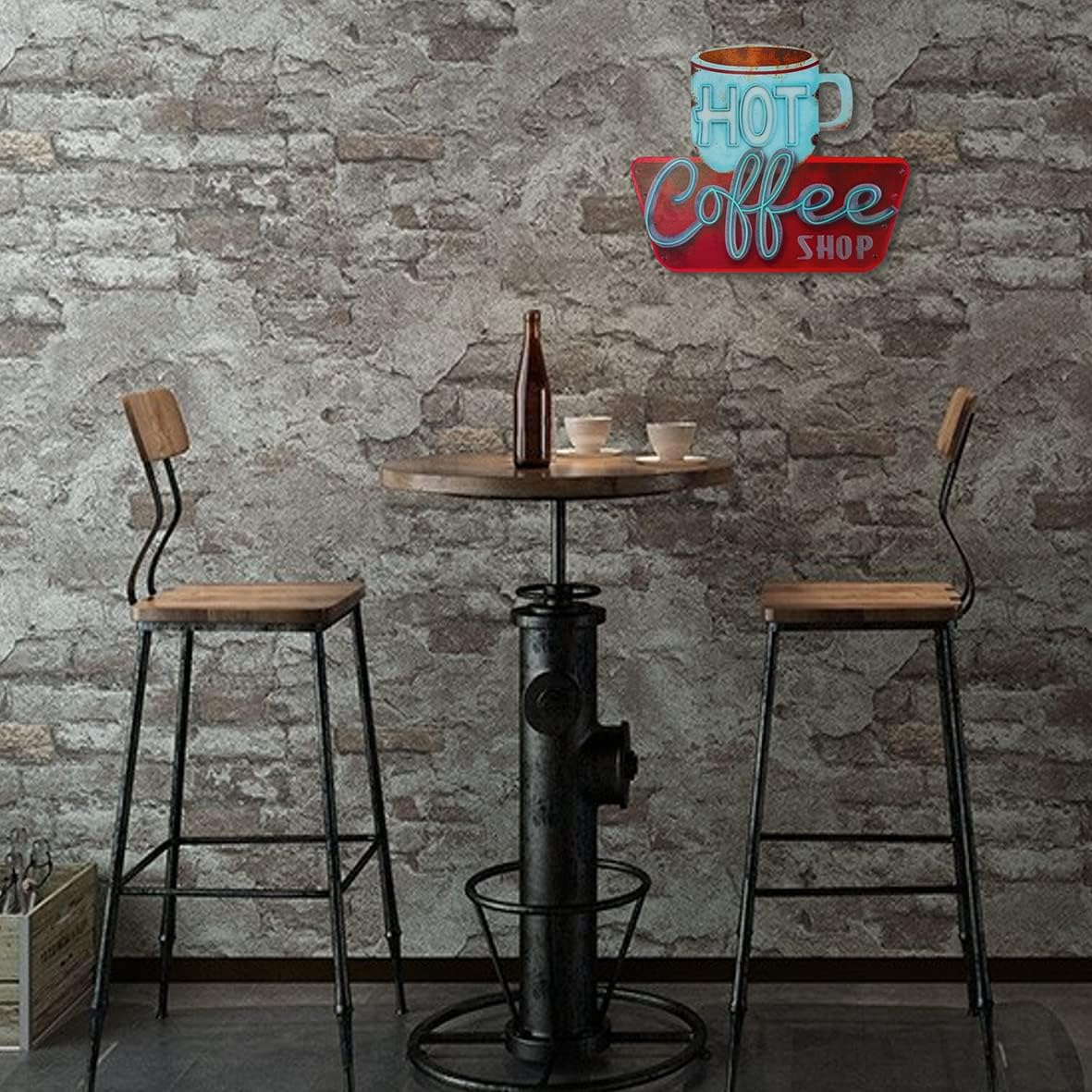 QMARK Letrero vintage de hojalata, cafetería caliente, letrero de metal en...