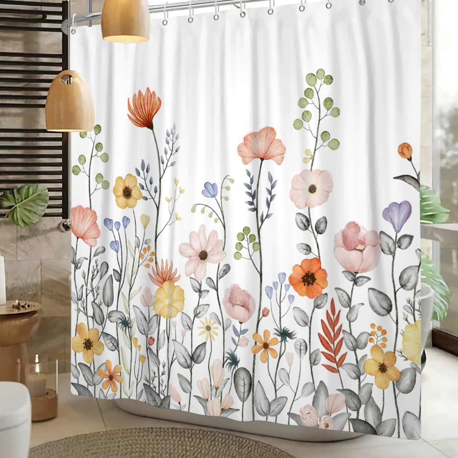 Yeele Cortina de ducha de tela larga con flores, cortinas de ducha para baño,...