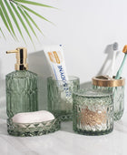Juego de 5 accesorios de baño de vidrio verde para baño, dispensador de loción,...