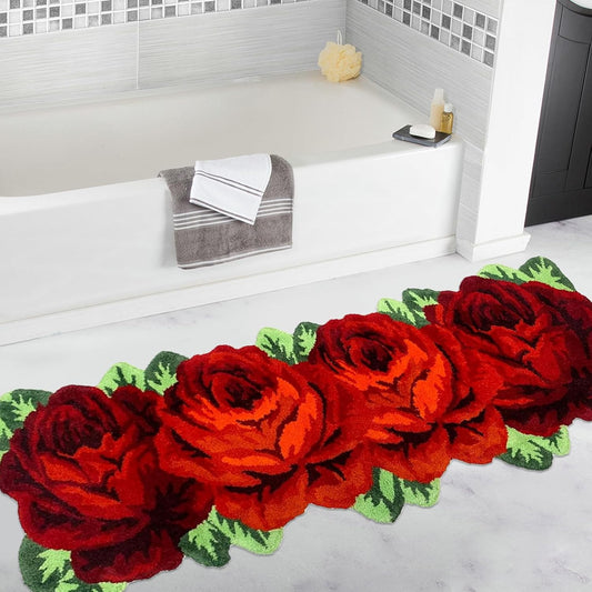Alfombra de suelo de rosas, hecha a mano con rosas rojas, lavable,...