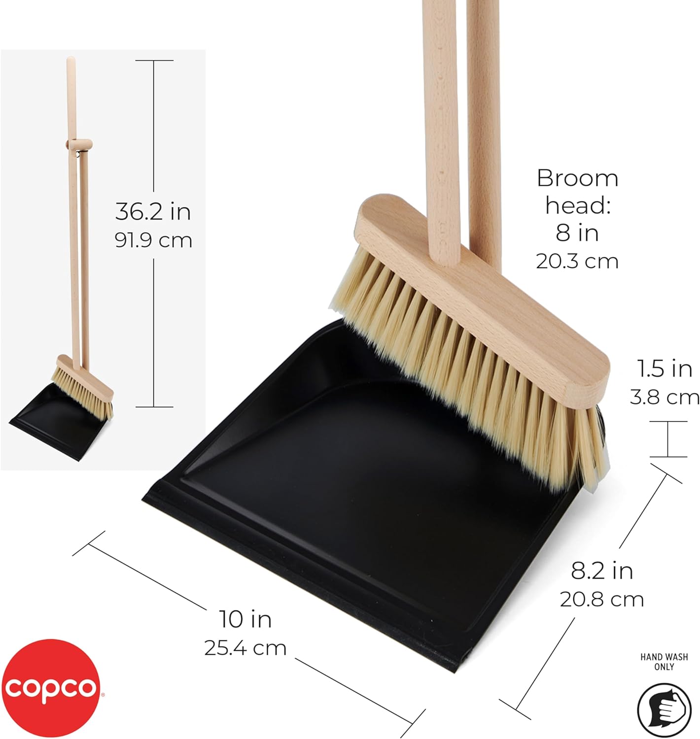 Copco Escoba de pie con recogedor, madera de haya