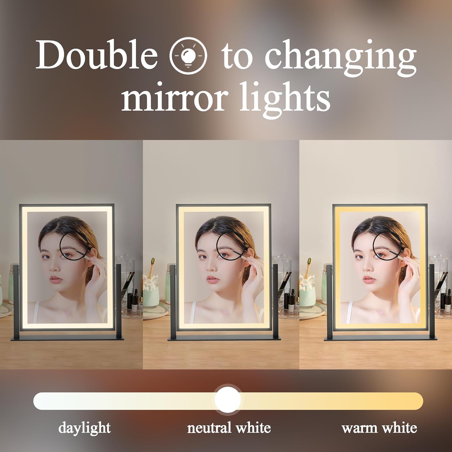 Espejo de maquillaje LED con luces  Espejo de tocador Hollywood negro de 16...