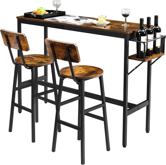 Juego de mesa de bar y 2 sillas, estilo industrial, 3 piezas, juego de mesa de