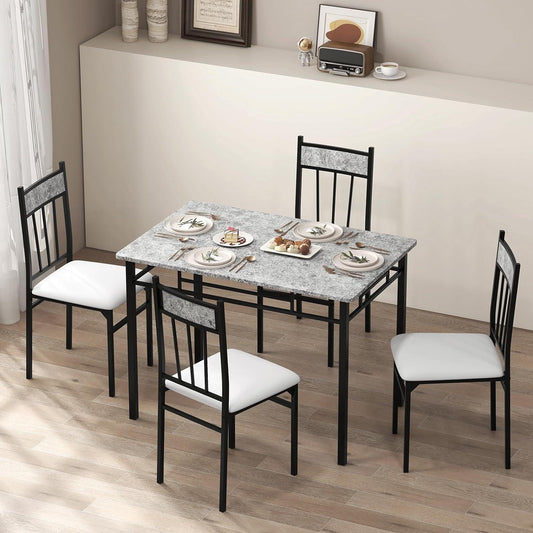 Juego de mesa de comedor de 4 piezas, mesa de cocina de mármol sintético con 4