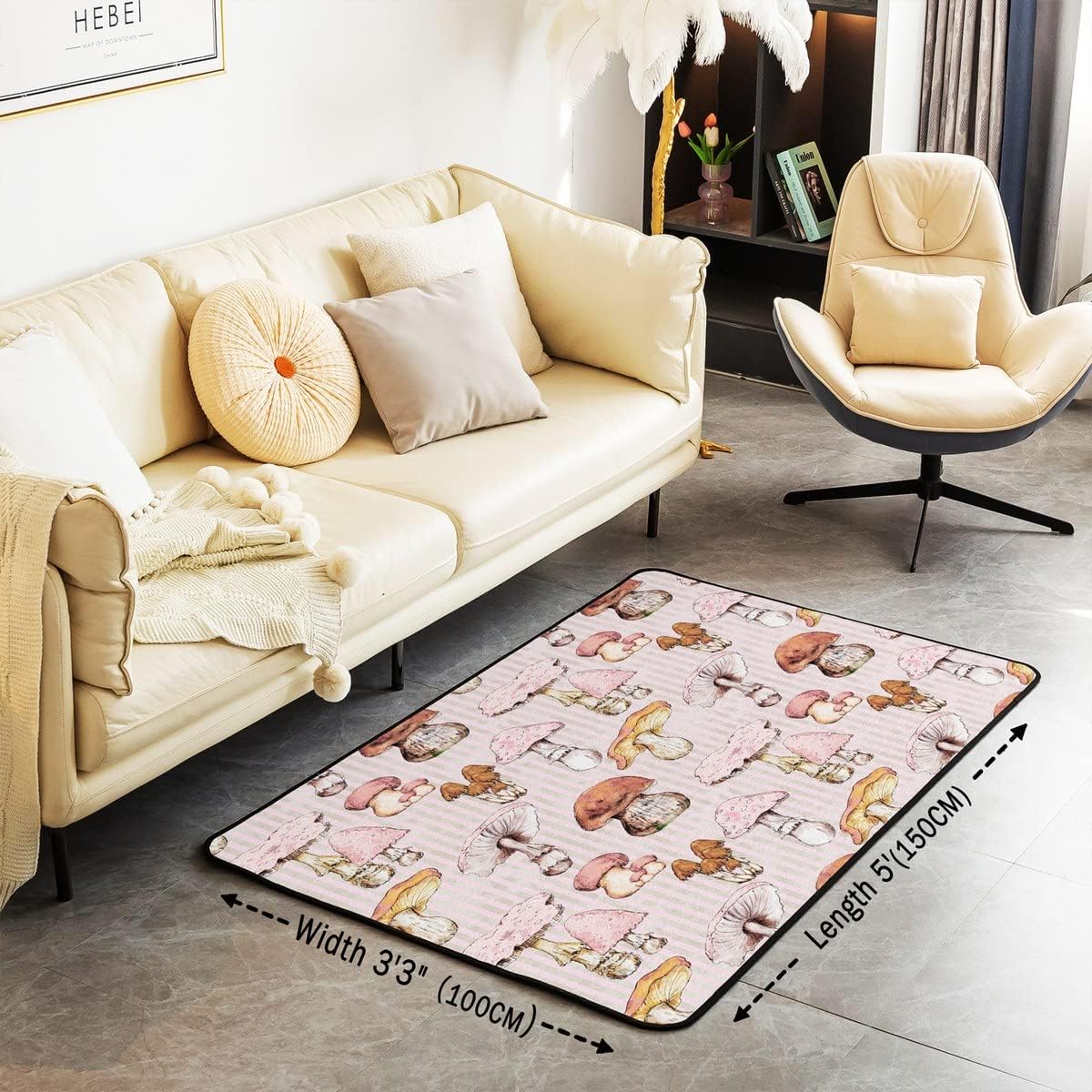 Alfombra de decoración de hongos rosados, alfombra Kawaii para sala de estar,