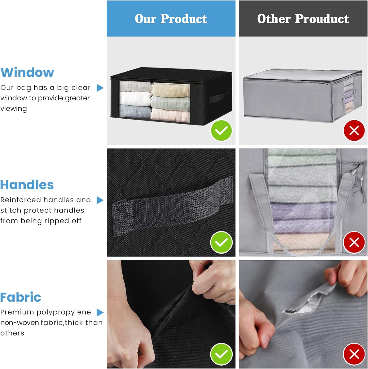 Paquete de 6 bolsas organizadoras de ropa plegables con gran ventana