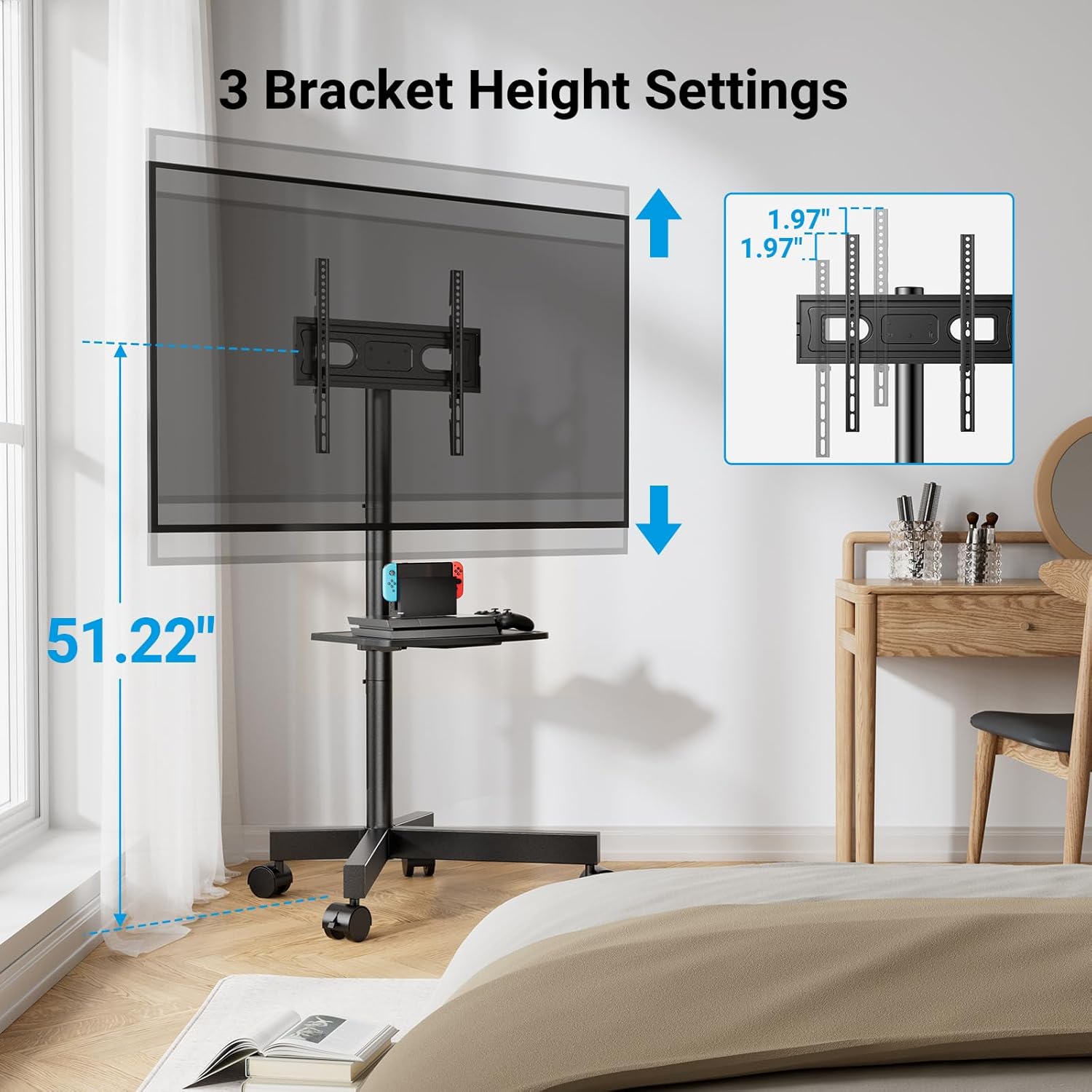 PERLESMITH Soporte de TV móvil para televisores de pantalla LCD LED...