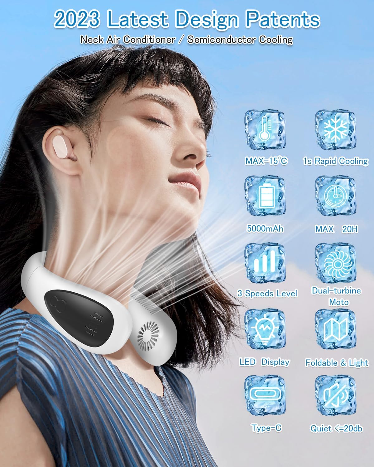 Aire acondicionado de cuello, ventilador de cuello portátil de 5000 mAh con...
